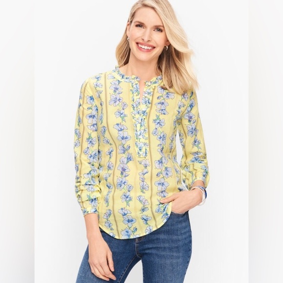 Talbots Tops - Talbots Floral Print Cotton Popover Blouse